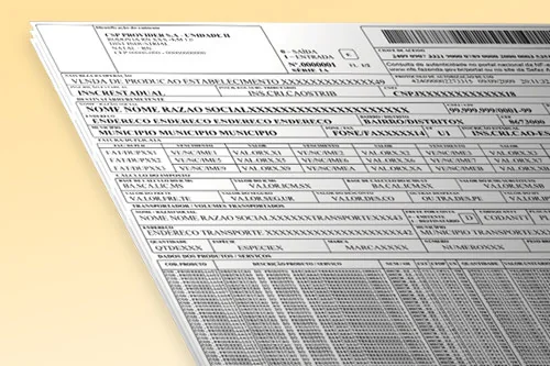 Nota fiscal eletrônica impressa, emitida pelo Módulo de Faturamento