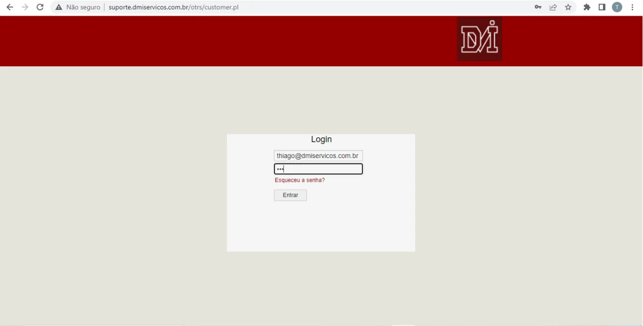 Tela de login do portal de chamados