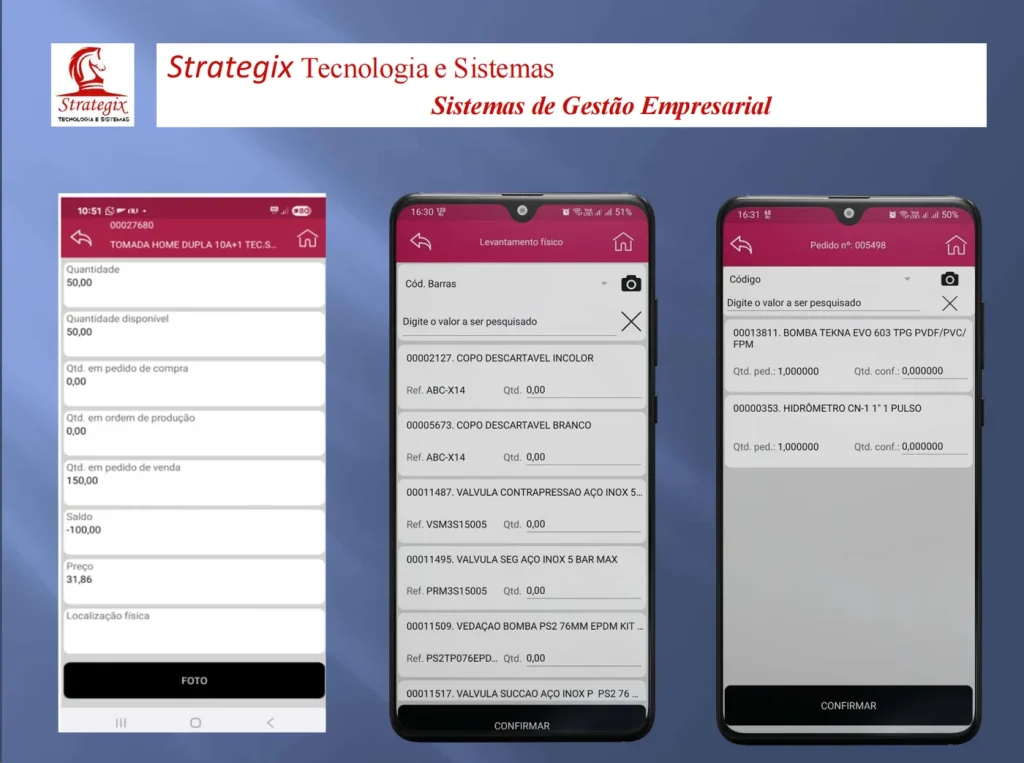 Consulta de saldo por item, levantamento físico com leitura de código de barras e conferência de pedido no STX Mobile