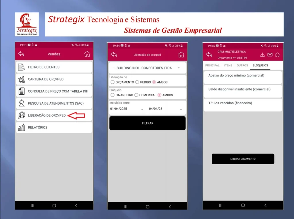 Filtro de liberação de orçamentos e pedidos no STX Mobile e tela de bloqueios com o botão Liberar orçamento